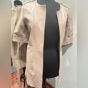 Chic Beige Faux Leather Short Trench Coat Belted